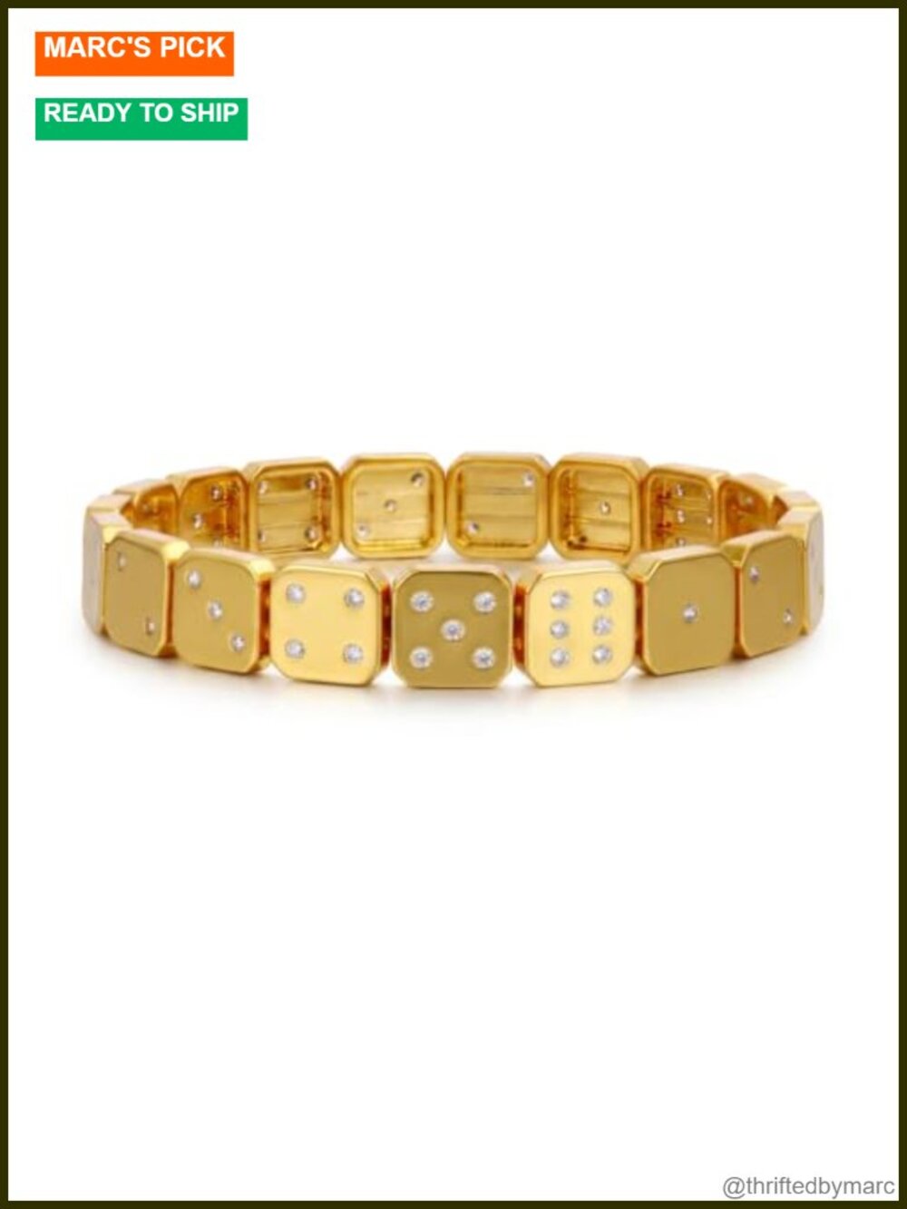 Dice Bracelet Women 18k Gold Finish Copper CZ Elastic Lucky C Jewelry